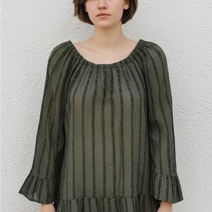 Debenhams The Colection Green Long Sleeve Blouse Black Vertical Pattern Size 10